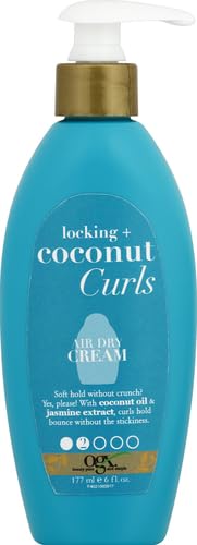 OGX Locking + Coconut Curls Air Dry Cream, No Parabens, 6 oz (Pack of 2)