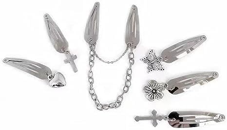 4Pcs Silver Metal Snap Hair Clips Chain Cross Heart Hair Barrettes Clips with Pendant Girls Hair Accessories,Hair Styling Accessories, Hair Care