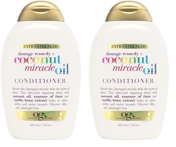 OGX Extra Strength Damage Remedy + Coconut Miracle Oil Conditioner for Dry, Frizzy or Coarse Hair, Hydrating & Flyaway Taming Conditioner, Paraben-Free, Sulfate-Free Surfactants, 13 fl oz (Pack of 2)