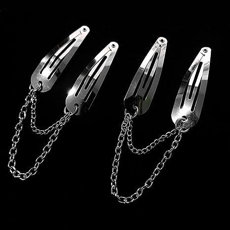4Pcs Silver Metal Snap Hair Clips Chain Cross Heart Hair Barrettes Clips with Pendant Girls Hair Accessories,Hair Styling Accessories, Hair Care
