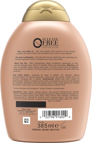 OGX Ever Straightening + Brazilian Keratin Therapy Hair-Smoothing Conditioner with Coconut Oil, Cocoa Butter & Avocado Oil, Paraben-Free, Sulfate-Free Surfactants, 13 Fl Oz (Pack of 2)