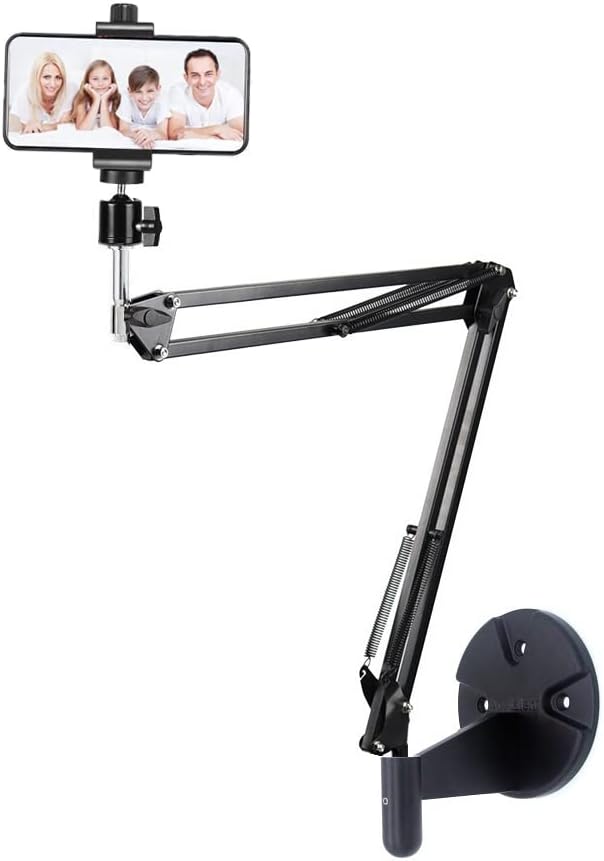Ring Light Wall Mout Phone Holder, 10'' Ring Light with Wall Folding Arm Compatible with iPhone 15 14 13 12 11 Xr Xs X 9 8 7 Plus and Samsung Cell Phones and Webcams