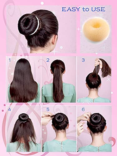 Hair Bun Maker (37 Count, 3.5 inches Large, 3 inches Medium, 2 inches Small, Beige), Hair Doughnut Shaper for Girl