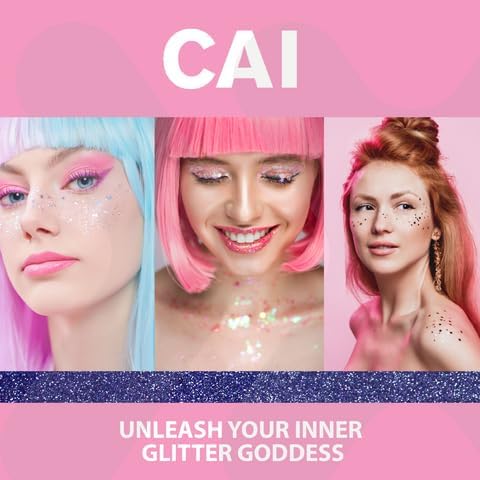Hair Glitter Gel Body Glitter & Face Glitter for Women/Kids (2 Pk Rose/Stardust Rose) Chunky Iridescent Holograph Stars & Moon Cosmetic-Grade Makeup Apply Without Glue Easy to Take Off