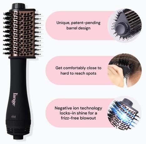 L'ANGE HAIR Le Volume Elevé 65MM 2-in-1 Titanium Brush Dryer | Dry and Style | Unique Teardrop Shape Barrel | 3 Heat Settings | 360° Vented Airflow | Ionic Technology for Frizz-Free Styling (Black)
