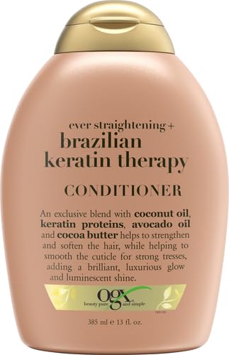 OGX Ever Straightening + Brazilian Keratin Therapy Hair-Smoothing Conditioner with Coconut Oil, Cocoa Butter & Avocado Oil, Paraben-Free, Sulfate-Free Surfactants, 13 Fl Oz (Pack of 2)