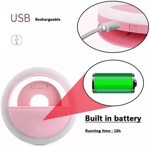 Mini Selfie Ring Light for Cell Phone Clip-on LED Light for Phone Tablet Laptop Camera Video Lighting Rechargeable 3 Adjustable Light Levels (White)