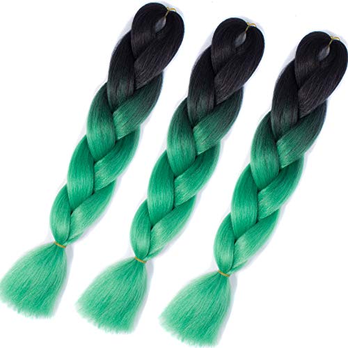 Ombre Braiding hair synthetic Crochet braids twist 24inch 5pcs/lot 100g Ombre two three tone Jumbo braid hair extensions Dreadlocks (black-green)
