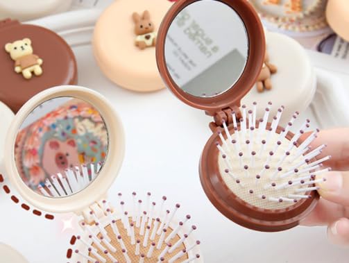 Black Daisy Travel Hair Brush Pocket Comb with Mini Mirror Portable Compact Folding Hair Brushes Round Mini Compact Massage Comb for Girls and Women, Styling Tools and Appliances, Hair Combs (2H989)