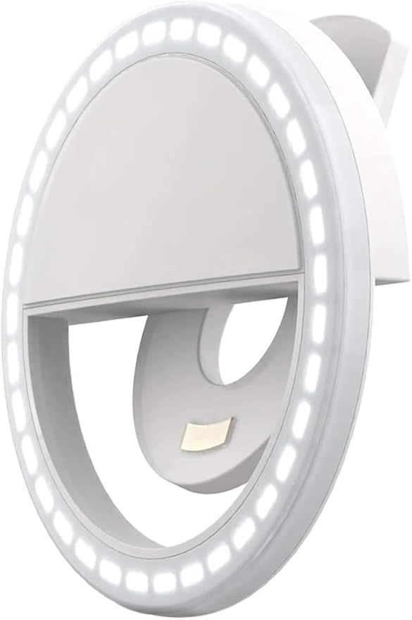 Mini Selfie Ring Light for Cell Phone Clip-on LED Light for Phone Tablet Laptop Camera Video Lighting Rechargeable 3 Adjustable Light Levels (White)