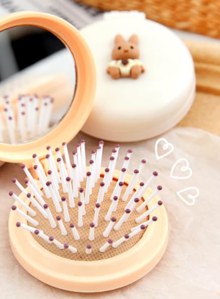 Black Daisy Travel Hair Brush Pocket Comb with Mini Mirror Portable Compact Folding Hair Brushes Round Mini Compact Massage Comb for Girls and Women, Styling Tools and Appliances, Hair Combs (2H989)