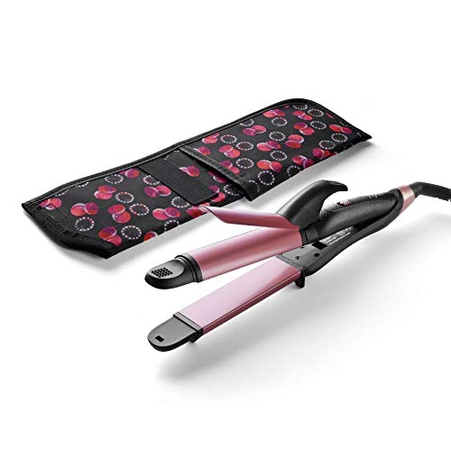2 in 1 Flat Iron Curling Iron in One, Travel Hair Straightener and Curler Dual Voltage Mini Straightener Curler Combo with 1 Inch Ceramic Plate Rose Gold