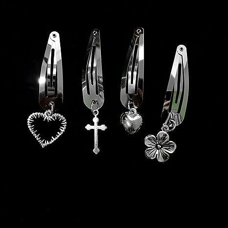 4Pcs Silver Metal Snap Hair Clips Chain Cross Heart Hair Barrettes Clips with Pendant Girls Hair Accessories,Hair Styling Accessories, Hair Care
