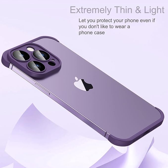 Frameless Case for iPhone 15 Pro Max Case with Camera Lens Protector, Slim Soft TPU Silicone Shockproof Phone Borderless Cover,Ultra-Thin Lightweight Bumper Frameless Slim Cover,Gray,