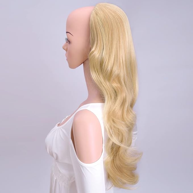 24 Inch Blond Wavy 3/4 Half Wig Long lightest Synthetic Hair Extensions Capless Wigs Hair Clips Extension For Women 210g(24“ #5)