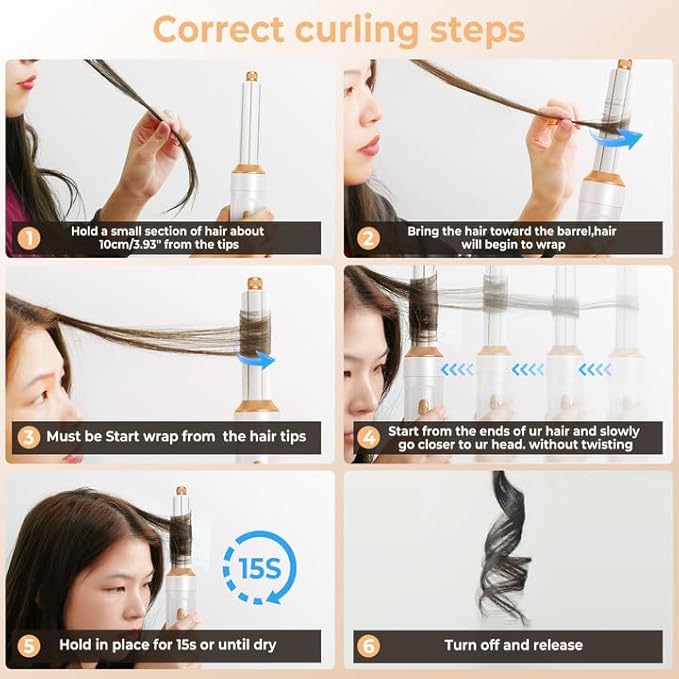 6 in ONE Blow Dryer Brush,Air Curling Iron Round Brush for Blow Out 1000W,Ionic Hair Dryer Brush for Women, Blowout Brush Air Styler Curler (Golden White)