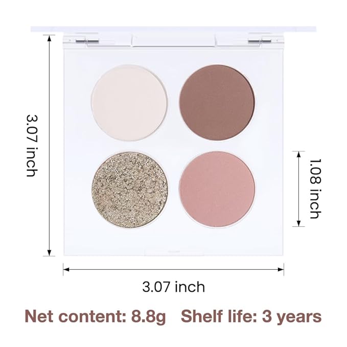 Eyeshadow Quads, 4 White Brown Golden Yellow Pink Matte Shimmer Eye Shadow Makeup Palette Pigmented Silver Glitter Metallic Eyeshadow Makeup Palette Sombra de ojos dorada ojos para ojos brillantes 02#