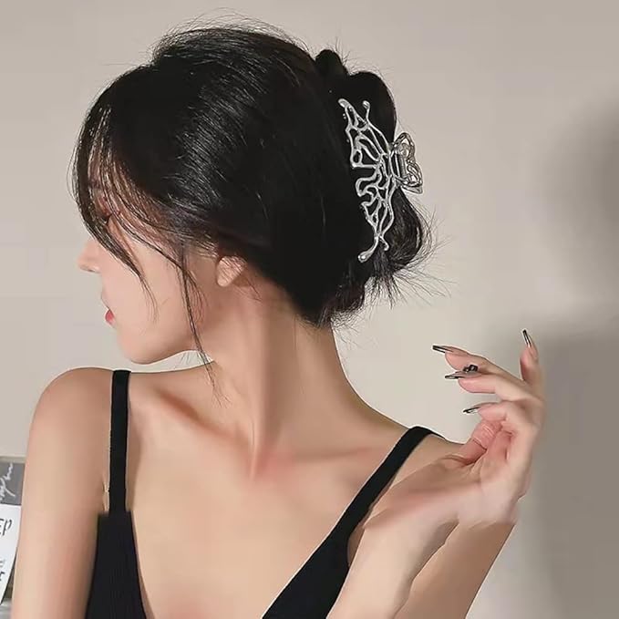 2 Pcs Large Metal Hair Claw Clips - Personality Nonslip Silver Hair Clamps,Perfect Jaw Hair Clamps For Women And Thinner-Thick Hair Styling-Strong Hold Hair-Fashion Hair Accessories (style2)