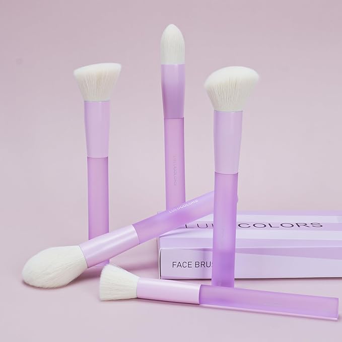 5-Piece Light Purple Face Makeup Brush Set – Soft, Cruelty-Free Synthetic Bristles with Translucent Rubber Handles, Makeup Brushes for Powder, Blush & Contour – Essential Brush Collection
