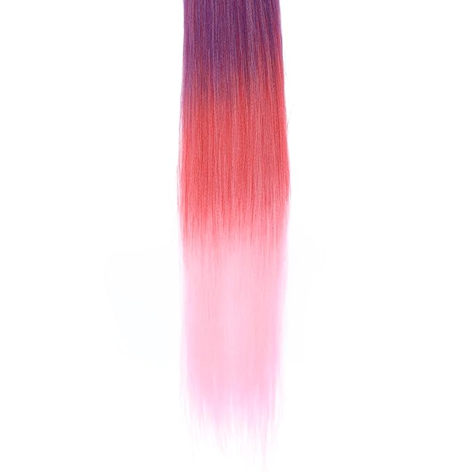 2 Pack Pink Ponytail Extension with Elastic Tie Straight Sleek Wrap Around Braid Ponytail Red Gradient 26 Inch (Purple/Red/Pink#)
