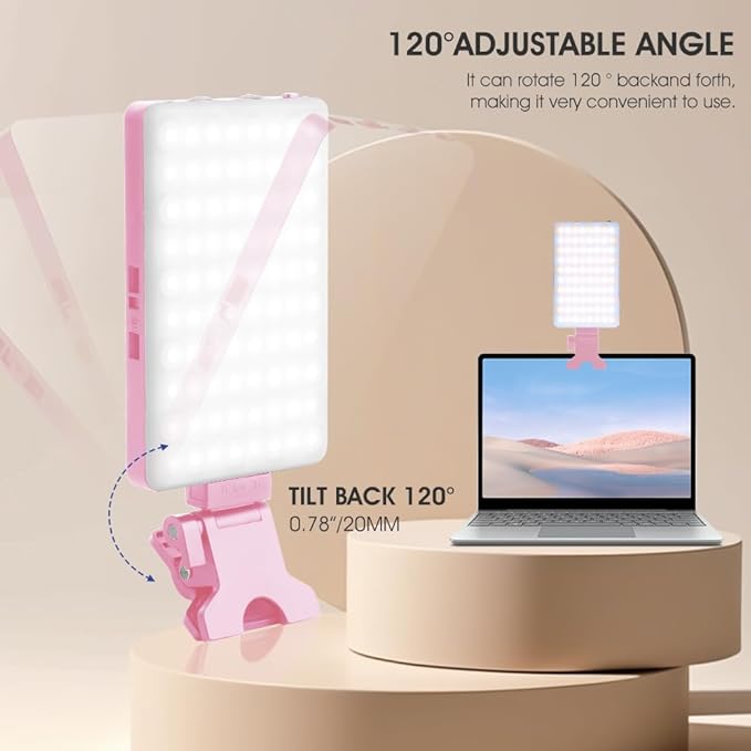 Inspack 80 LED Selfie Light for iPhone, Portable Phone Clip for Tiktok Video Recording, Zoom Calls Lighting Computer, High Power Rechargeable with 3 Light Modes, Laptop Conferencing(Pink)