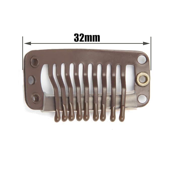 20pcs Metal Snap Clips for Hair Extensions DIY Clip in on Hair Wigs Clip 9 Teeth 32mm 1.2g/pc Dark Brown Color (Brown - Dark Brown)