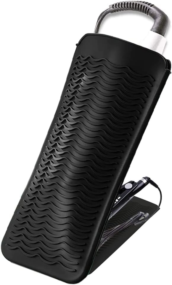 Heat Resistant Silicone Mat Pouch,Hair Styling Tools for Curling Irons, Flat Irons, Hair Straightener, 11.5 * 6 Inches, Food Grade Silicone, Black
