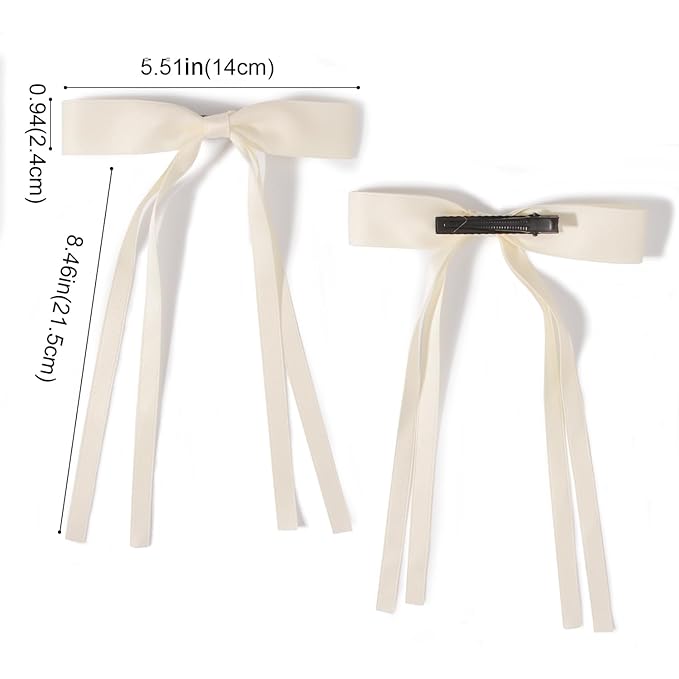 4 PCS Tassel Ribbon Bowknot Hair Clips With Long Tail for Women Girl Teens Kids, Solid Holder Fashion Bow Bowknot Hair Accessories Headwear Barrettes Claw(Black&Beige)