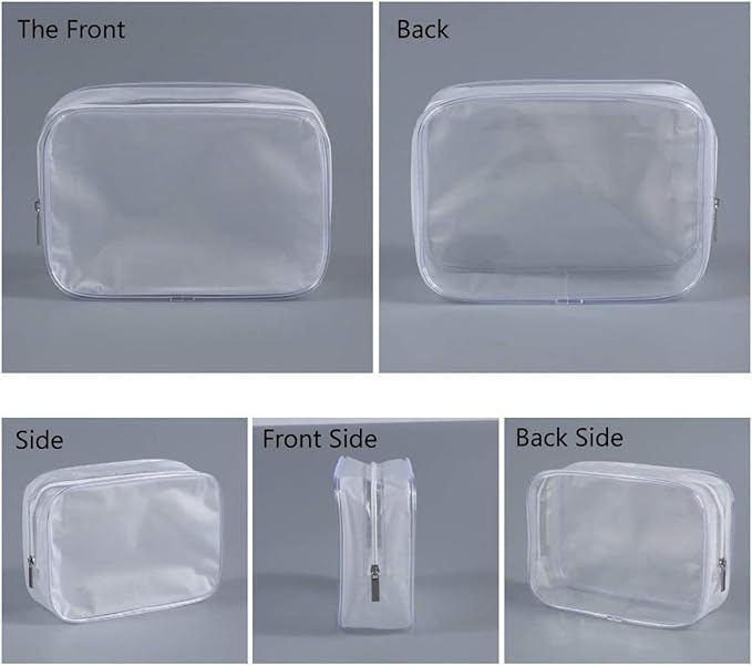 6 Pack Clear Toiletry Carry Pouch with Zipper Portable Plastic Waterproof Cosmetic Bag TSA Approved for Vacation Travel Bathroom and Organizing (White, Large)