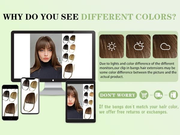 NAYOO Bangs Hair Clip -Medium Brown Fake Bangs 100% Real Human Hair Extensions Wispy Bangs for Women Fringe with Temples Hairpieces Curved Bangs for Daily Wear