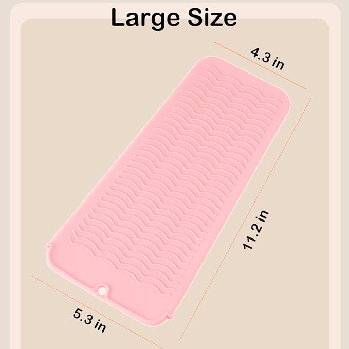 2 Heat Resistant Silicone Mat with Hanging Hole, Straightener Heat Resistant Travel Mat & Pouch for Curling Iron, Flat Iron and Other Hot Hair Styling Tools, 11 x 5 in, Pink+Gray