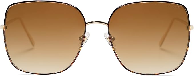 SOJOS Trendy Oversized Square Metal Frame Sunglasses for Women Men Retro Big Flat Lens UV Protection Sunglasses SJ1146