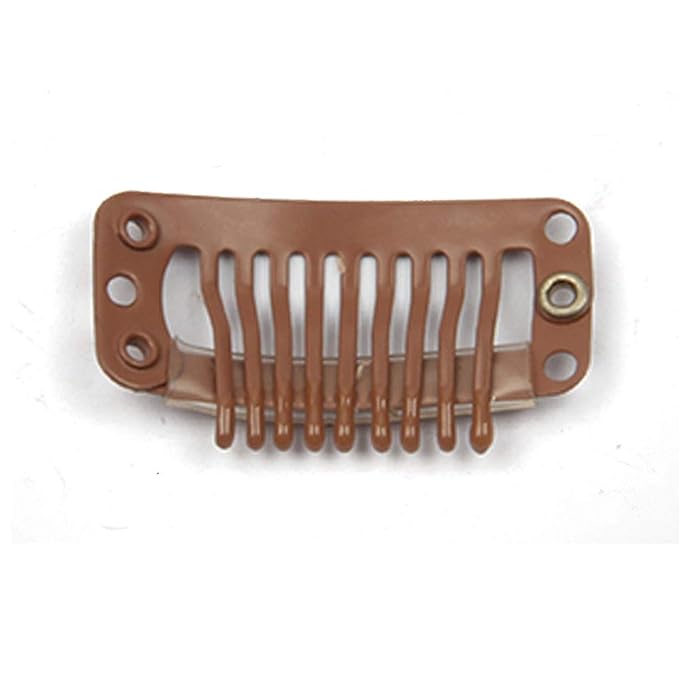 20pcs Metal Snap Clips for Hair Extensions DIY Clip in on Hair Extension Wigs 9 Teeth 32mm 1.2g/pc Black Brown Beige Color (Light Brown)
