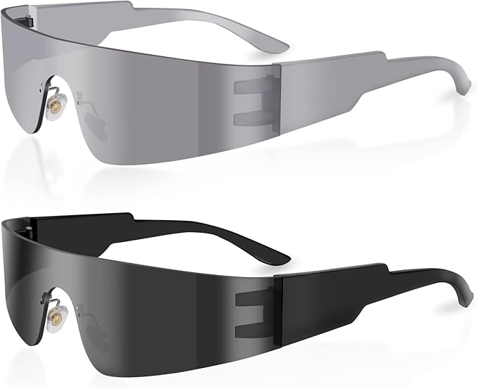 Futuristic Wrap Around Fashion Sunglasses Y2K Silver Trendy Rimless Glasses Cyberpunk Eyewear Women Men Rave Party