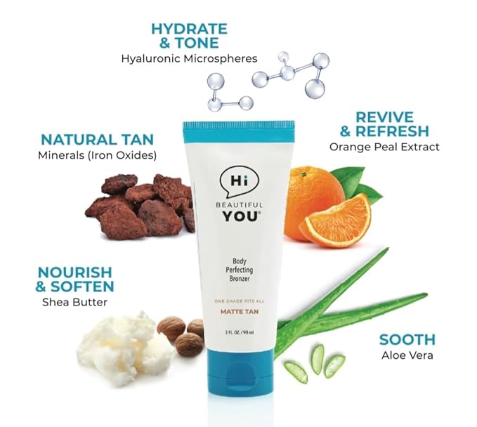 BE YOU BODY | Body Leg Perfecting Bronzer | Instant Healthy Waterproof Wash Off Radiant, Sun Free Natural Looking Transfer & Sweat Resistant Glowing Tan | No Orange Skin, No Stink, No Streak.