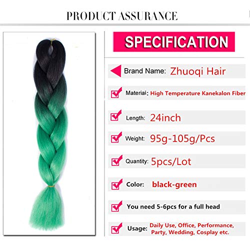 Ombre Braiding hair synthetic Crochet braids twist 24inch 5pcs/lot 100g Ombre two three tone Jumbo braid hair extensions Dreadlocks (black-green)