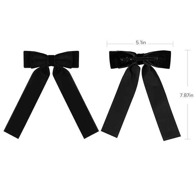 2PCS Handmade Velvet Bow Hair Clips, Headbands for Women Girls, Elegant Hair Ties Hair Styling Accessories, Hair Band Set, Gifts for Mom, Yoga Outdoor Headdress Decor, Black