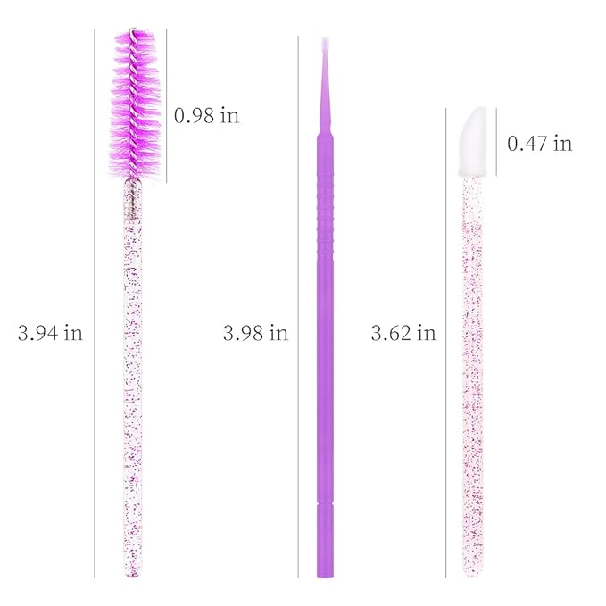 300 PCS Eyelash Extension Supplies Kit Disposable Micro Swab Brush Eyebrow Spoolies Lip Stick Brush Mascara Wand Applicator Makeup Brush Tool (Purple Sets)