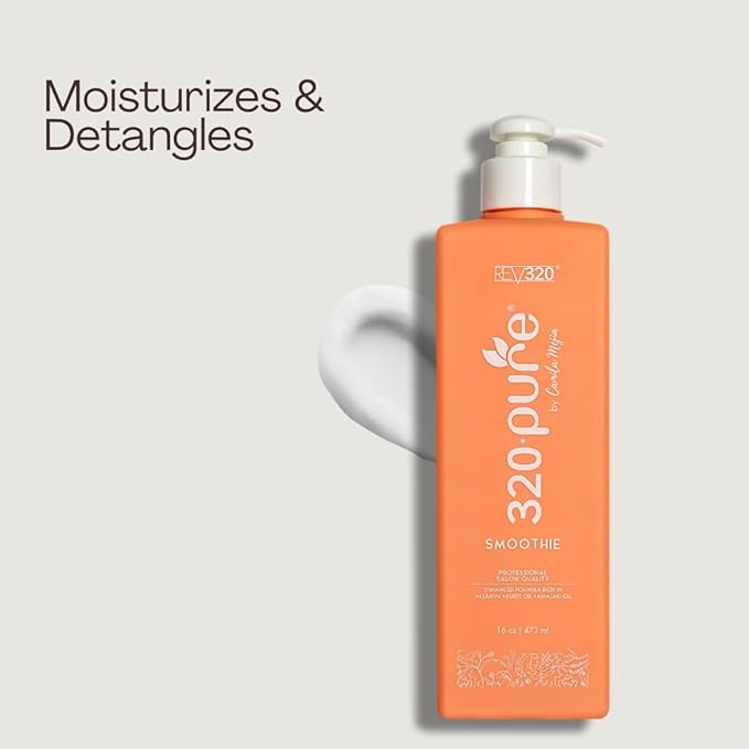 320Pure Smoothie Leave In Conditioner 8oz Pump Bottle, Sulfate Free, Color Safe & Lightweight Formula, Deep Repair Moisturizing Detangler for Frizzy, Curly, Thick, Wavy, Dry & Damaged Hair