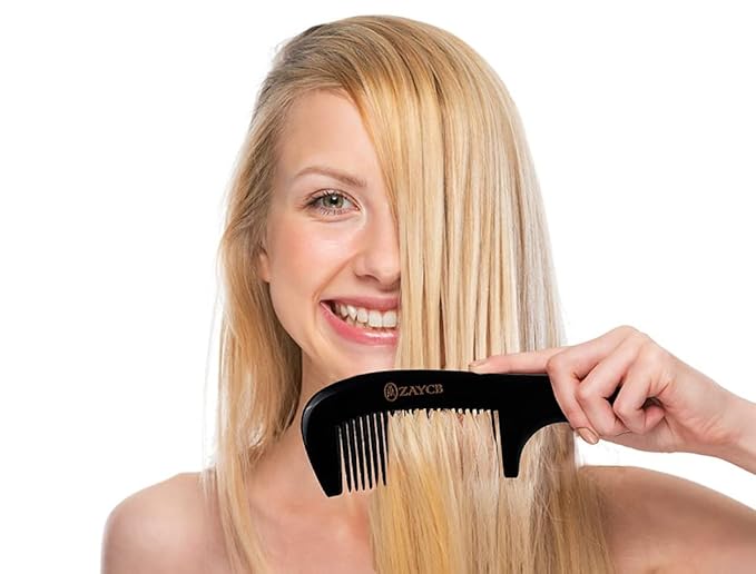 Hair Comb, 100% Buffalo Horn Fine Tooth Comb, Anti-Static Hair Styling Detangling Comb for Men, Women and Kids, For All Hair Types (Black)