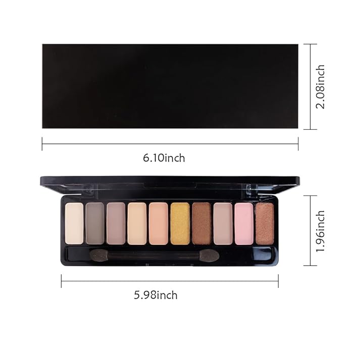 Ten-Color Eyeshadow Palette, Nude White Brown Grey Bronze Gold Light Pink 10 Shimmer and Matte Shades, Blendable Powder, Everyday Eye Makeup, Vegan and Cruelty-Free, Built-In Mirror and Brush, 03#