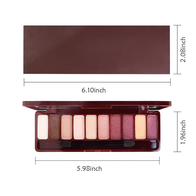 Ten-Color Eyeshadow Palette, White Brown Gold Nude Rose Gold Skin Wine Red 10 Shimmer and Matte Shades Blendable, Wine Party Eye Makeup, Vegan and Cruelty-Free, Built-In Mirror and Brush, 06#