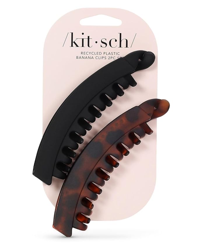Kitsch Banana Hair Clips for Women, Cute & Stylish Banana Clip for All Hair Types - Black & Tortoise, 2 Pcs