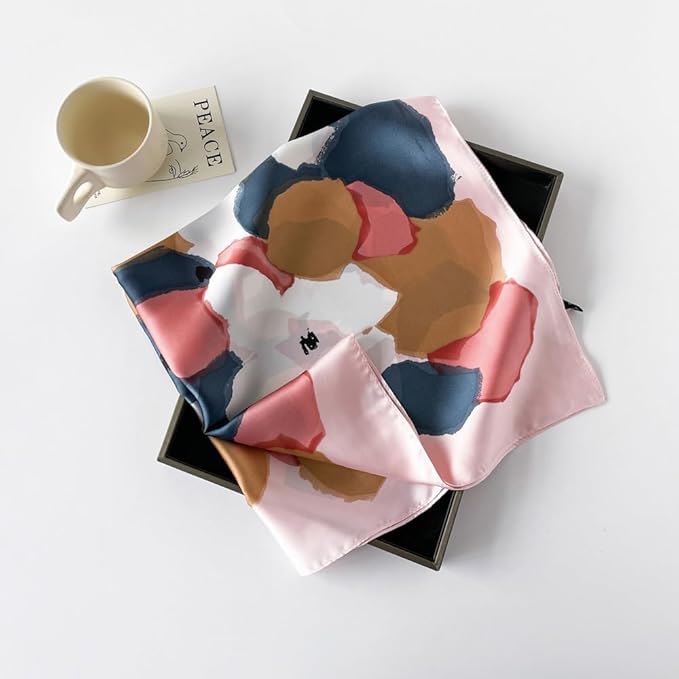 MINIDORA Satin Scarves for Women 27.5 × 27.5 inches Medium Square Elegant Silk Feeling Head Scarf