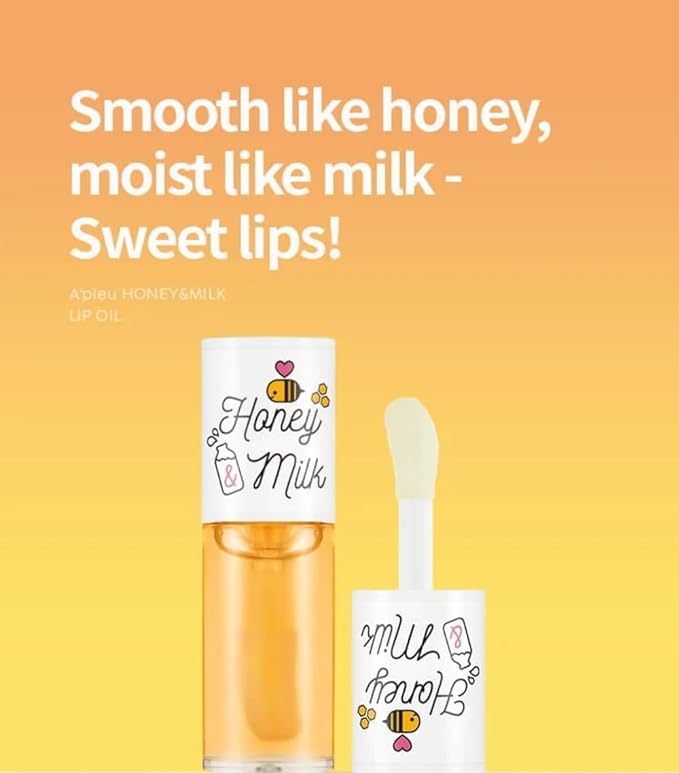 A'PIEU Honey & Milk Lip Oil I Korean Lip Oil, Long-Lasting Moisture, Nourishing Extracts, Smooth Finish, Lightweight