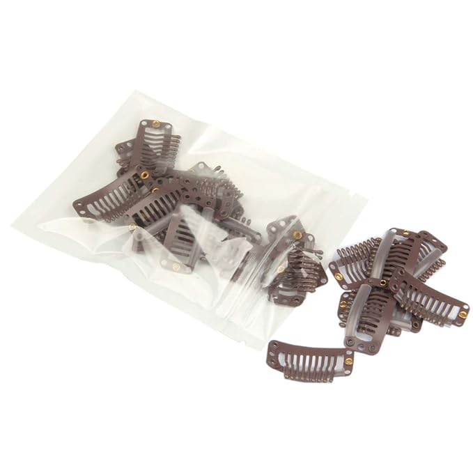 20pcs 9-Teeth Stainless Snap Comb Wig Clips, Hair Extension Clips, Wig Accessories Clip, Diy Clips for Hairpieces Wigs hair extensions (Dark Brown)