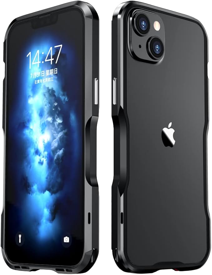 HENGHUI iPhone 14 Aluminum Bumpers Bumper Case Metal Frame Bumper Cover Shock Absorbent Slim Cool Design (Black)