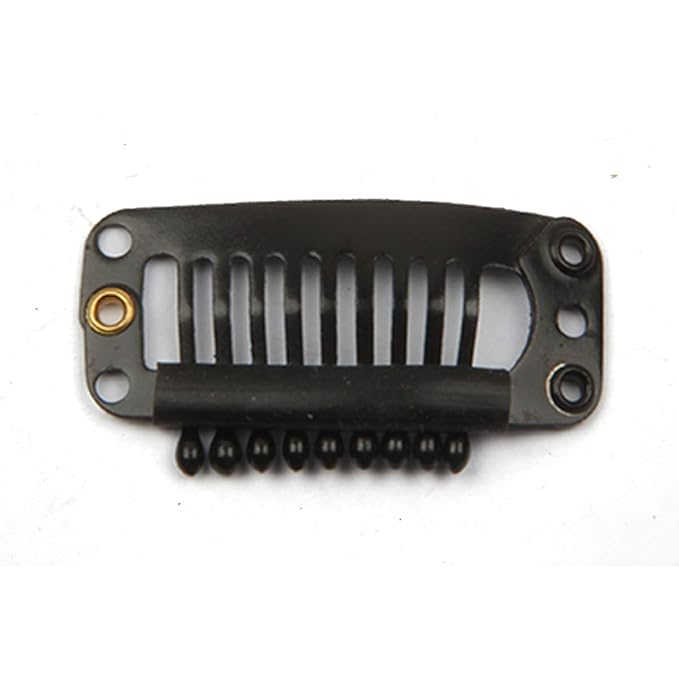 20pcs Metal Snap Clips for Hair Extensions DIY Clip in on Hair Extension Wigs 9 Teeth 32mm 1.2g/pc Black Brown Beige Color (Black)