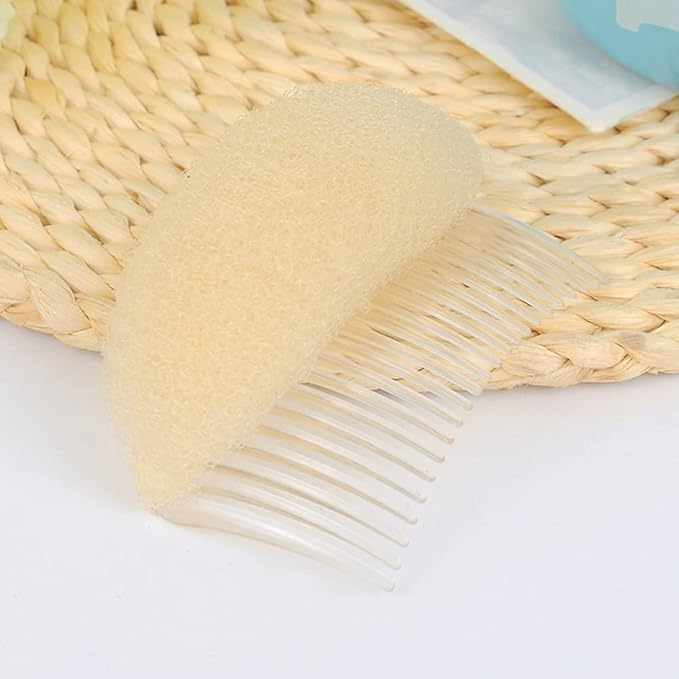 2Pcs 3.3inch Charming Bump It Up Volume Inserts - Beige Sponge Foam Hair Combs for Beehive Buns and Hairstyling Accessories