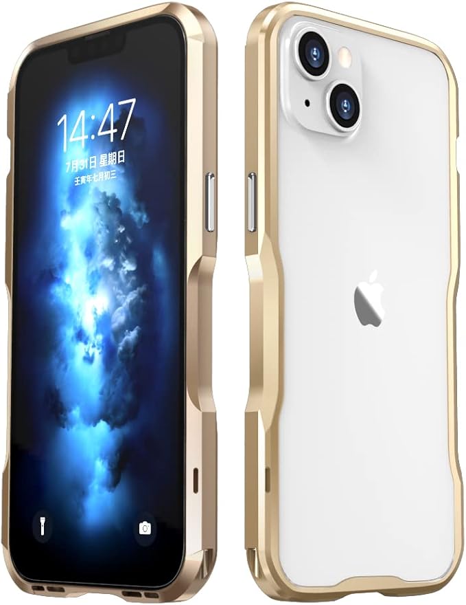 HENGHUI iPhone 14 Aluminum Bumpers Bumper Case Metal Frame Bumper Cover Shock Absorbent Slim Cool Design (Gold)